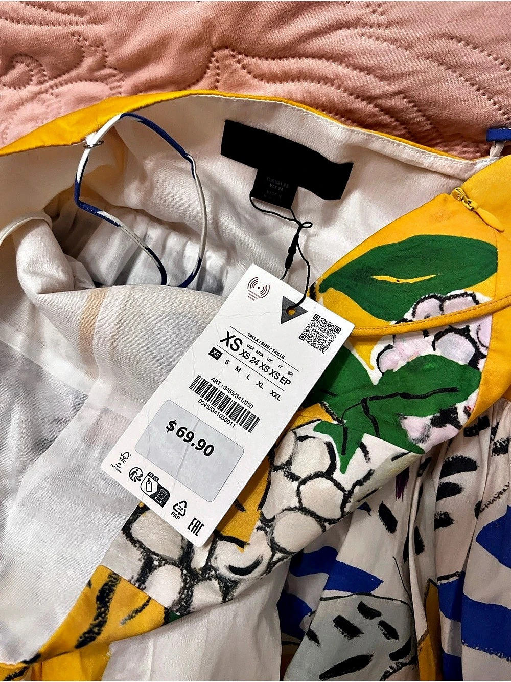 Zara Fruit Print Poplin Dress Floral Mini Yellow & Blue Medium NWT extra small - Picture 5 of 13